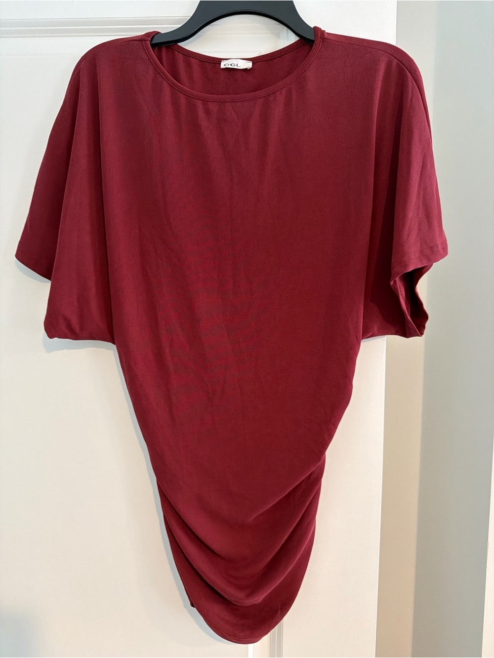 LOGO Lori Goldstein Red Tunic Top Size Large Asymmetrical Hem